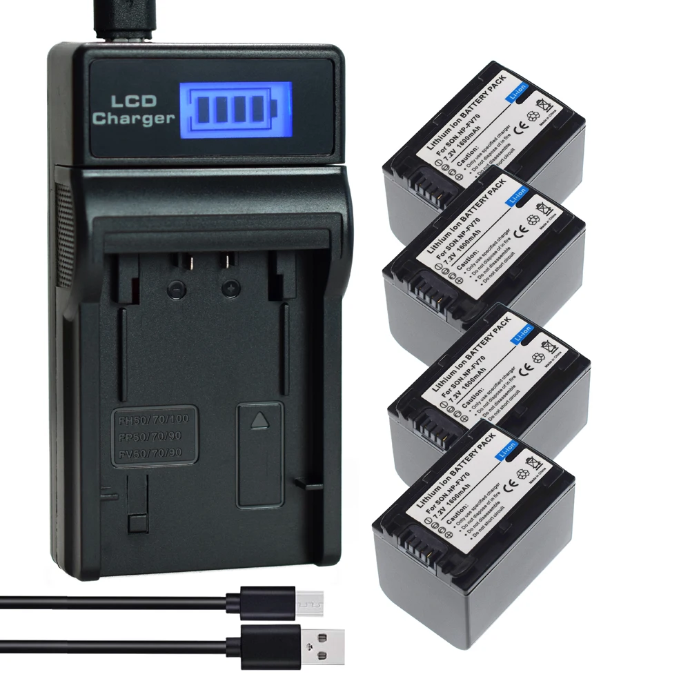 Batteria Per Sony NP-FV70 NP-FV50 FDR-AX100 FDR-AX33 DCR-HC28 FDR-AX43 FDR-AX700 FDRAX43 FV30 HDR-CX160 Caricatore Lcd