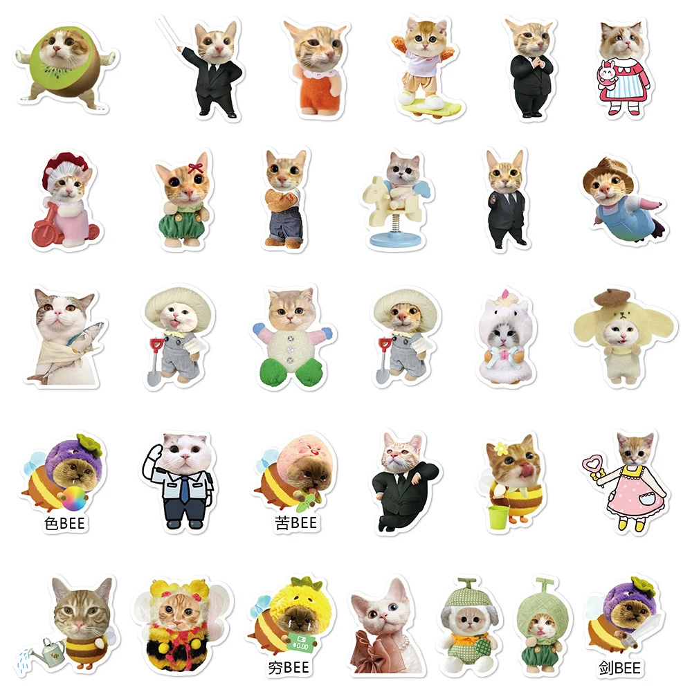 10/30/62pcs 만화 귀여운 고양이 낙서 스티커 재미 있은 동물 Meme 데칼 스케이트 보드 전화 수하물 기타 방수 DIY 스티커