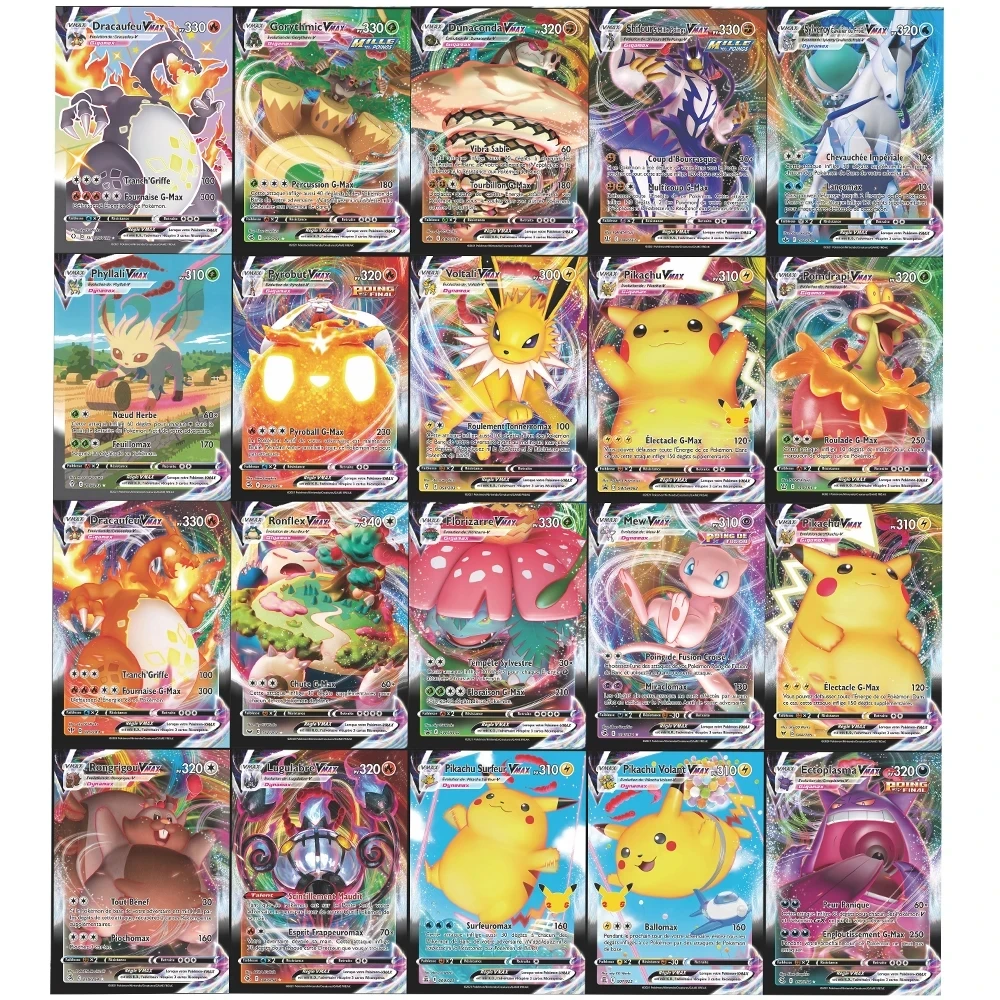 Cartes Pokemon anglaises Vstar V VMAX GX MEGA EX brillantes, 100 pièces, boîte Booster de Collection d\'entraînement au combat