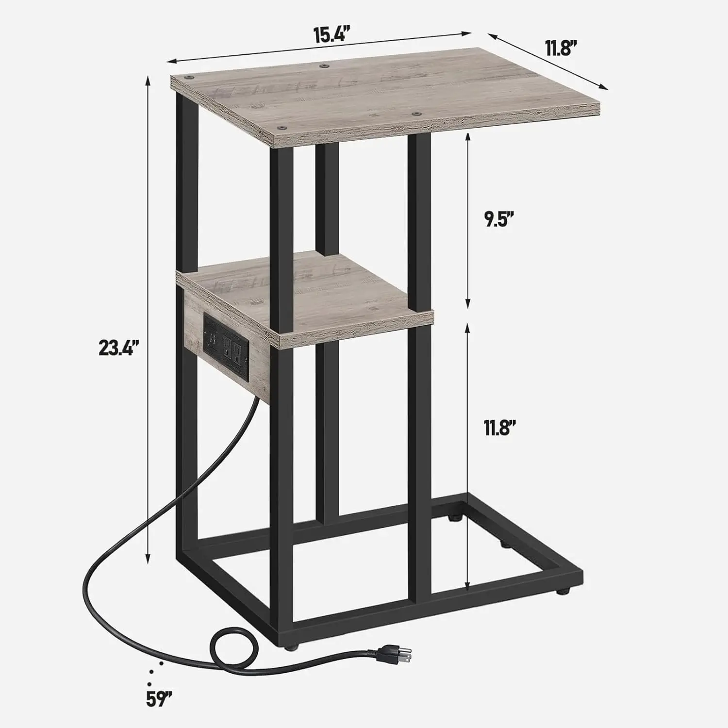 Tavolino a forma di C, set di 2, tavolino da tavolo C con stazione di ricarica, tavolino da divano per piccoli spazi, tavolino da divano