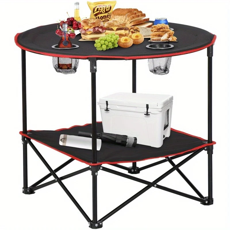 Folding Picnic Table Portable Outdoor Camping Table with 4 Cup Holders and Bags