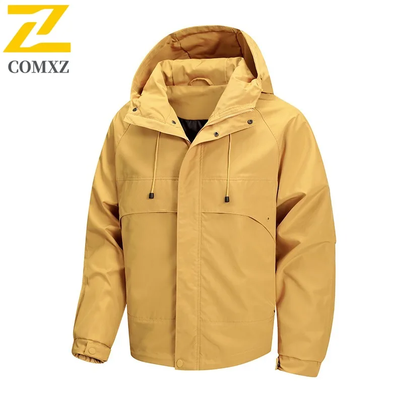 سترة COMXZ 2025 للرجال بياقة واقفة للربيع والخريف سترة غير رسمية بسيطة بلون سادة معطف عصري خفيف الوزن
