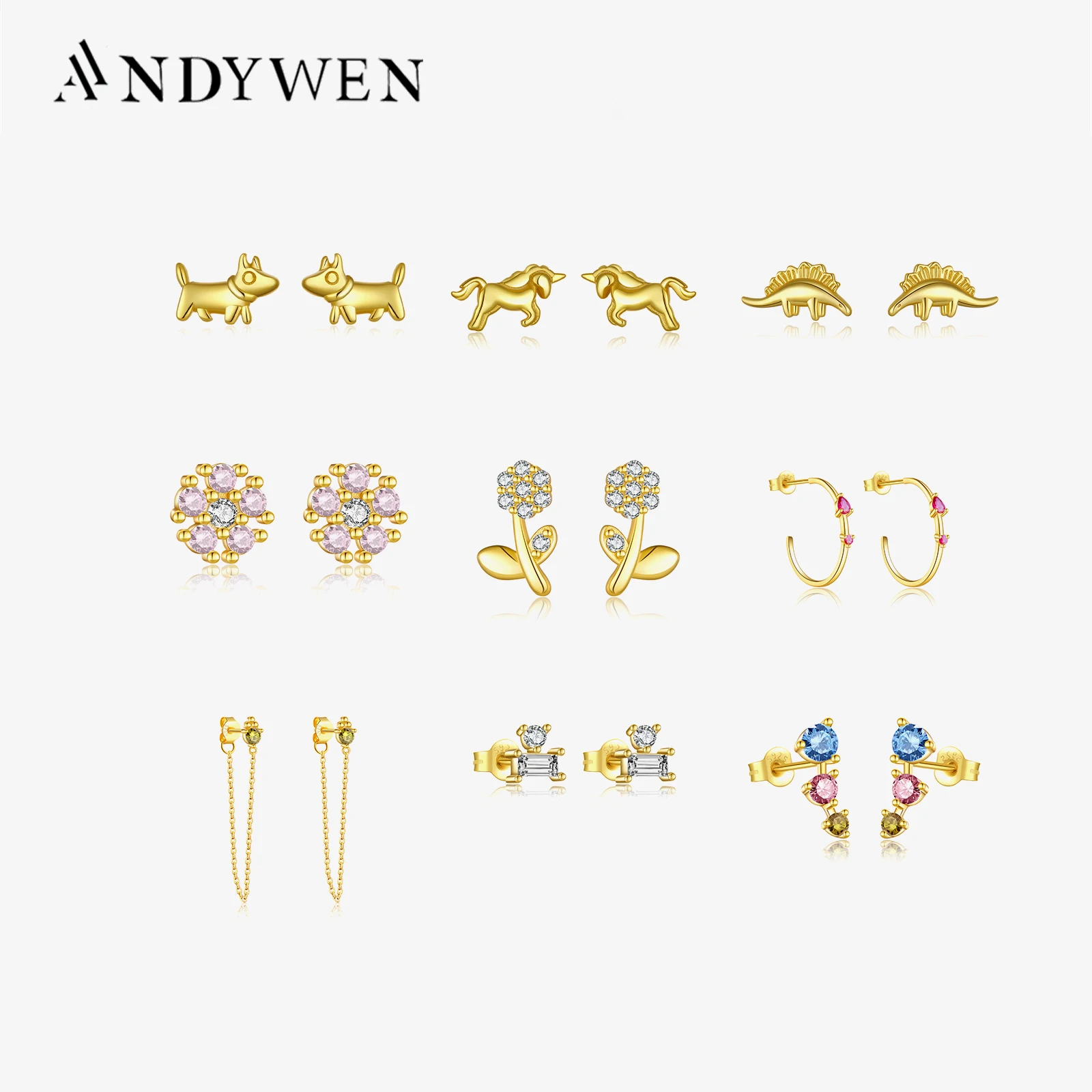 

ANDYWEN 925 Sterling Silver Gold Opals Ovals Stud Earring Piercing Fashion Fine Jewelry Tiny Fashion Jewels For Rock Punk Clips