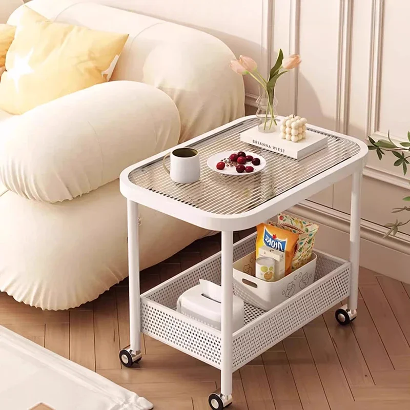 Cream Style Bedside Manicure Salon Trolley Drawing Room Cosmetic Sofa Side Salon Trolley Carrito Auxiliar Beauty Furniture HYST