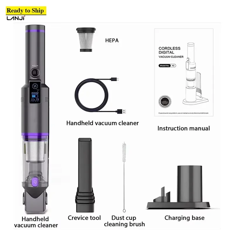 H2 100W Mini BLDC Vacuum Cleaner Handy Smart LED USB Powered Bagless HEPA for Pet Car Sofa Keyboard Table Hotels