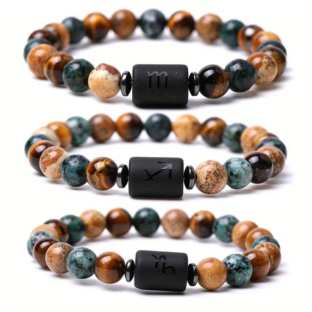 Zodiac Bracelet for Women Men Zodiac Sign Natural Stone Bead Bracelet 12 Constellation Prayer Blessing Bracelet 1pc 8mm Gemini