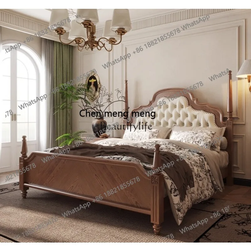 American-style Solid Wood Vintage Modern Minimalist French High Box Storage Bed
