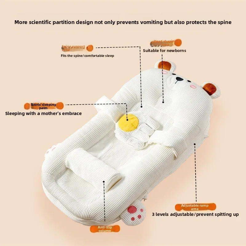 Crib Bed in Bed for Newborn Foldable Multifunctional Portable Removable Neonatal Pressure-Resistant Infant Sleeping Bed