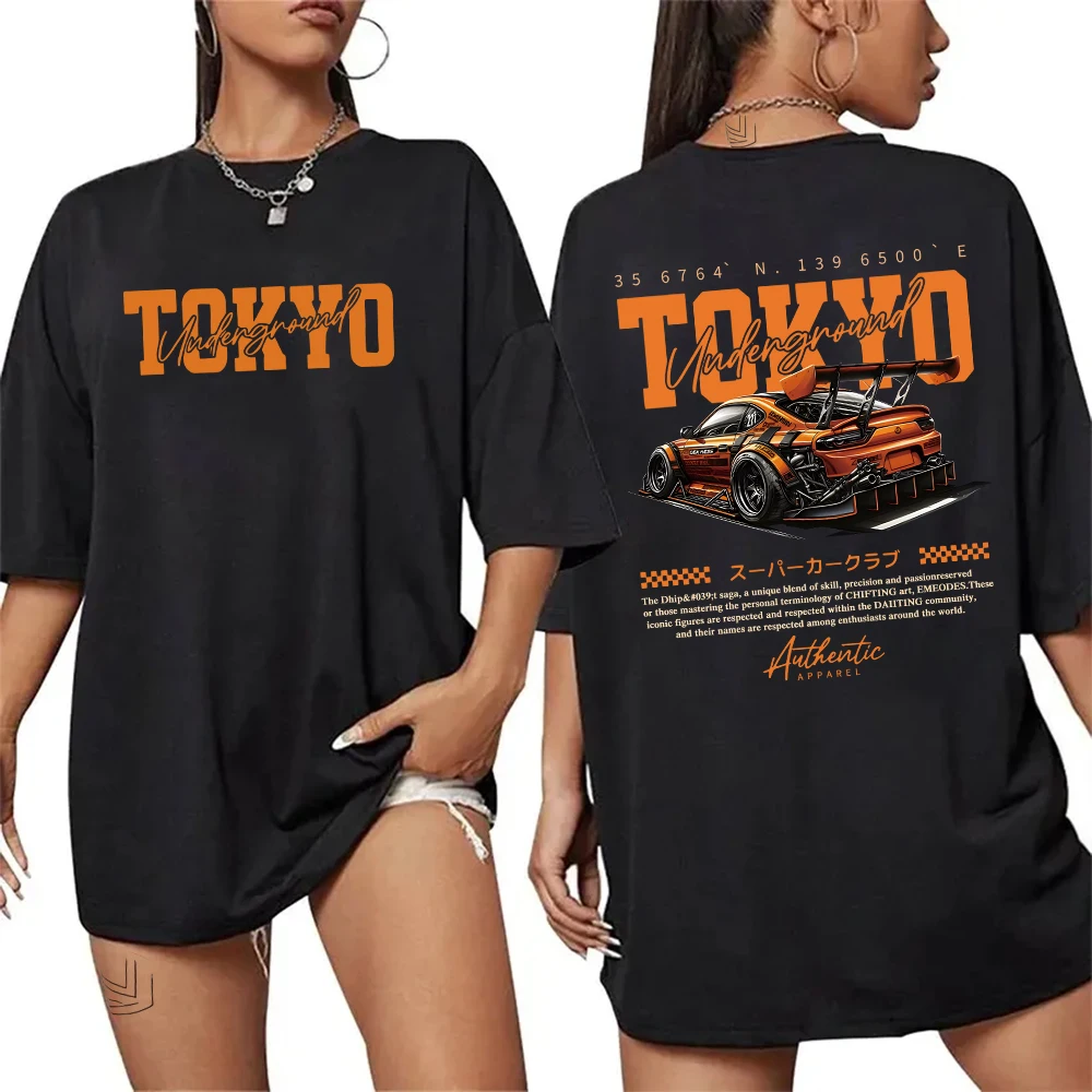 

Men Women Summer Cotton Fashionable Casual Loose Japanese Tokyo Pattern Printed Round Neck Short Sleeve T-shirt Top Tee Clothing