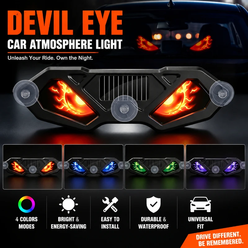Dynamic Demon Eye LED Expression Warning Light Solar Powered Suction Cup Decor Lamp for Cars Trucks Auto Exterior Accessories