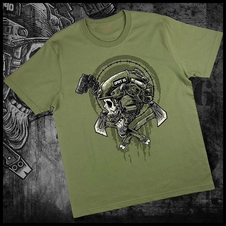 Nueva Camiseta de Algodón Puro con Estampado Táctico Militar de las Fuerzas Especiales Punisher Axe, Cuello Redondo, Estilo Masculino Resistente