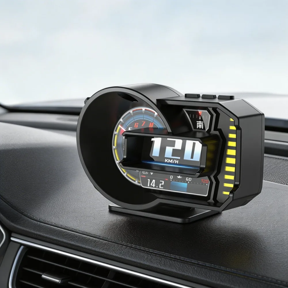 

Car Dashboard HUD Heads Up Display Ambient Light Alert GPS Speedometer Car OBD Gauge for Cars Gesture Control GPS Tracking Mode