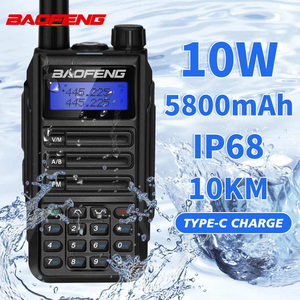 Original Baofeng UV 16 plus 10W Walkie Talkie IP68 Transceiver Dual Band CB Ham Two Way Radio USB Charger Professional Hunting