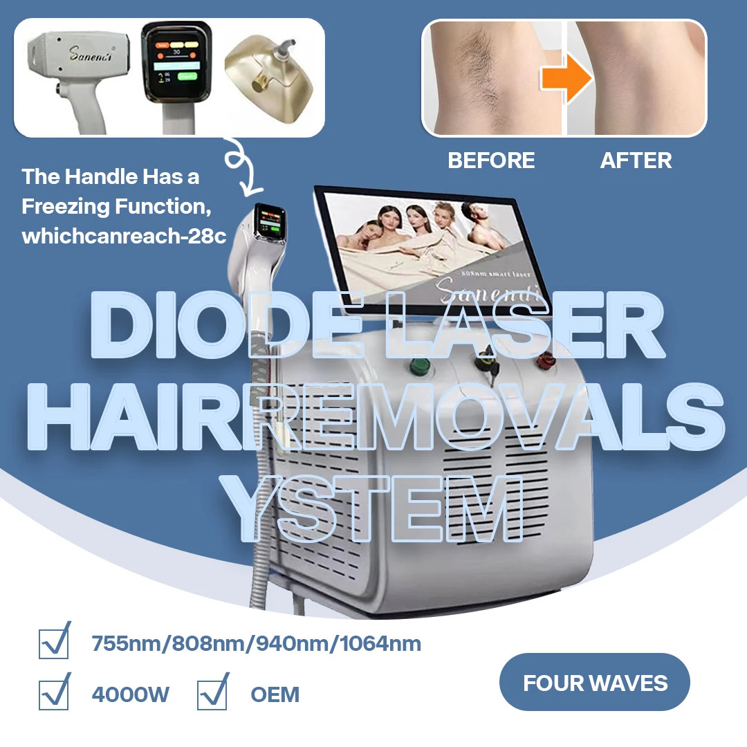 

Bikini 808nm Professional 4wave Cooling Diode Laser Hair Removal Machine Rejuvenation Skin Whitening Body Hair Beauty Equipment