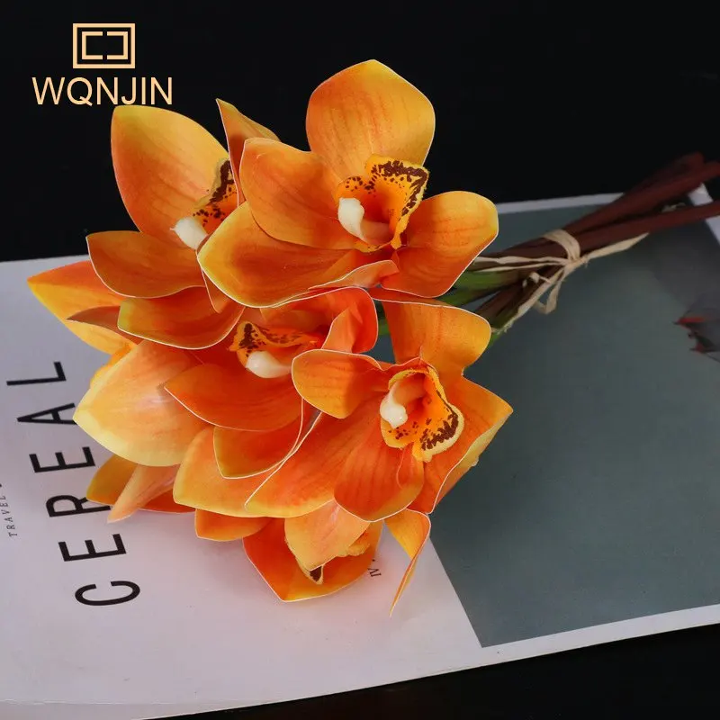 6 teile/los Simulierte Bouquet Cymbidium Magnolia Hand Halten Blume Hand Bindung Cymbidium Seide Blume Hause Dekoration Hochzeit – Detail 7