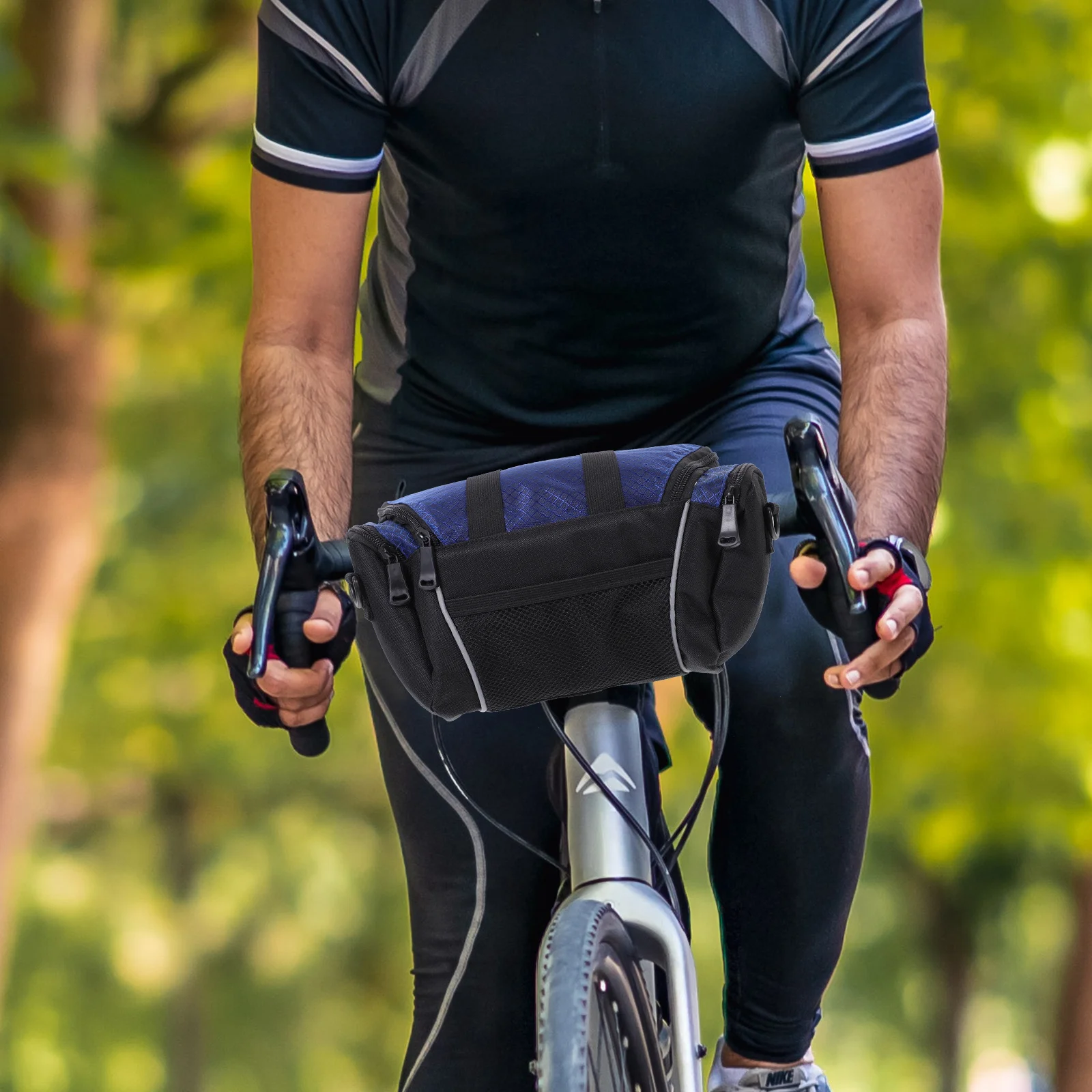 Handlebar Bag Cycling Front Storage Pack Foldable Bicycle Frame Pouch Head Tube Organizer Blue Waterproof Multifunctional Bike