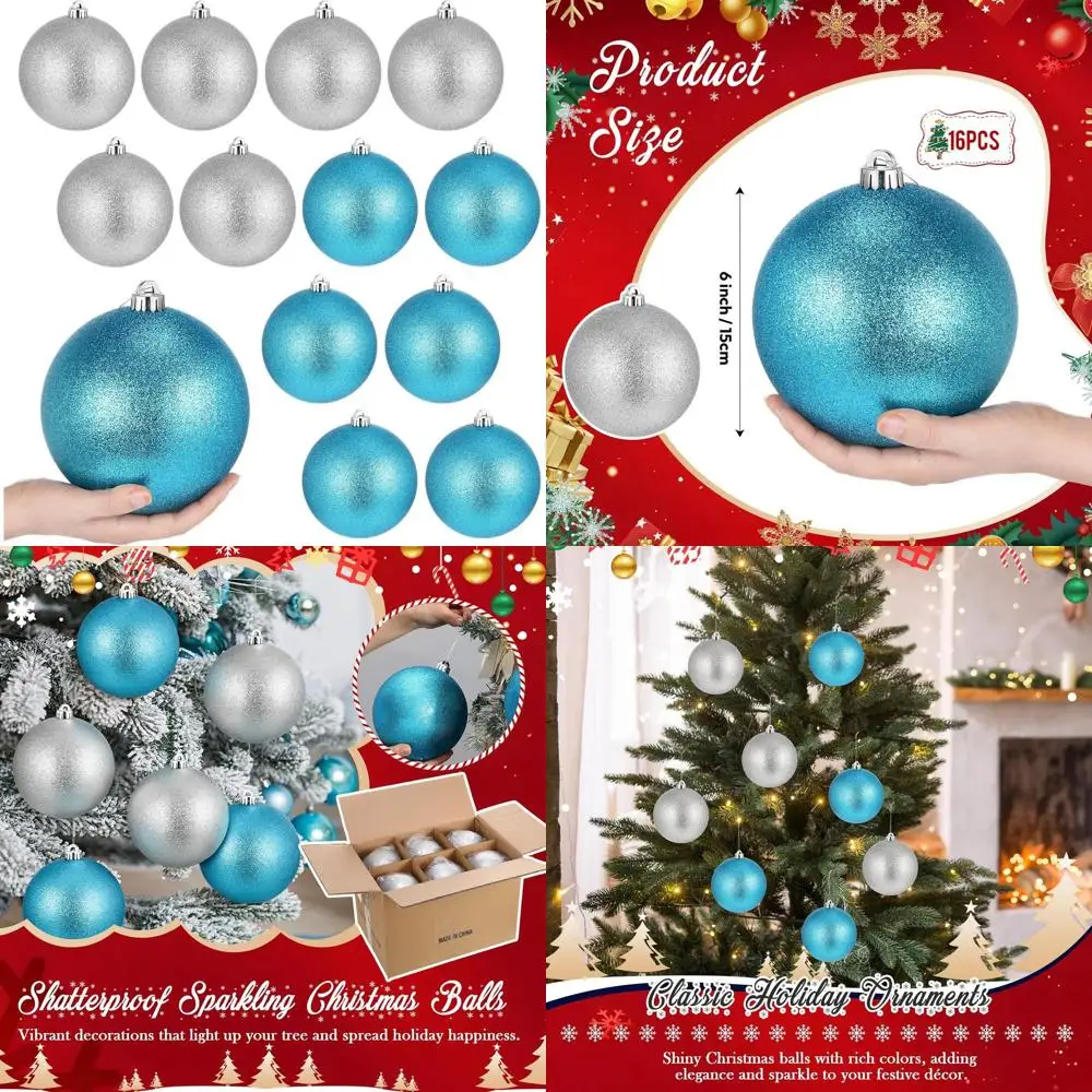 

Large 6-Inch Christmas Ball Ornaments, Glitter Extra Large Xmas Balls with Hanging Loop, Ideal for Holiday Party Decor (Blue, Si