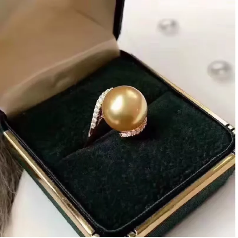 

Gorgeous AAAA++++ REAL NATURE 10-11mm south sea golden Round Pearl ring
