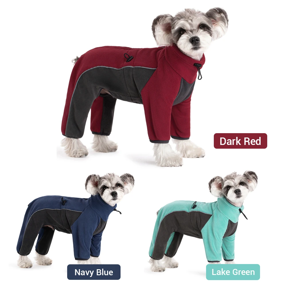 Winter Dog Jumpsuit Thicken Fleece Warm Dog Overalls for Small Dogs Reflective Windproof Puppy Clothes Adjustable Outdoor Jacket