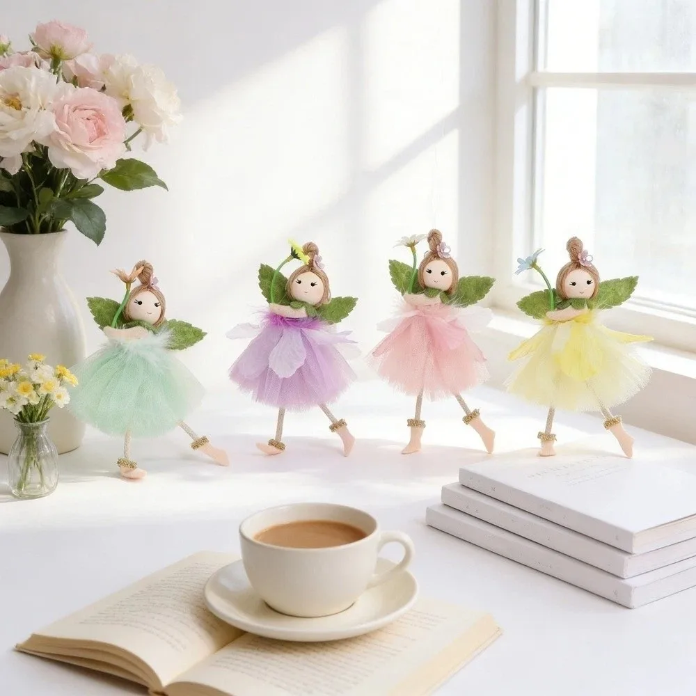 

Kid Gifts Long Legs Flower Fairy Ornaments with Flower Mesh Easter Fairy Pendant Handmade Cute Wing Girl Pendant Spring Easter