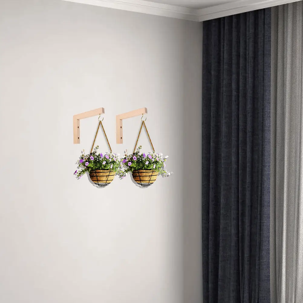 3Pcs Wood Flower Pot Hook Elegant Wood Grain Design Double Screw Stability Wall Hanger for Hanging Plants Baskets Lanterns