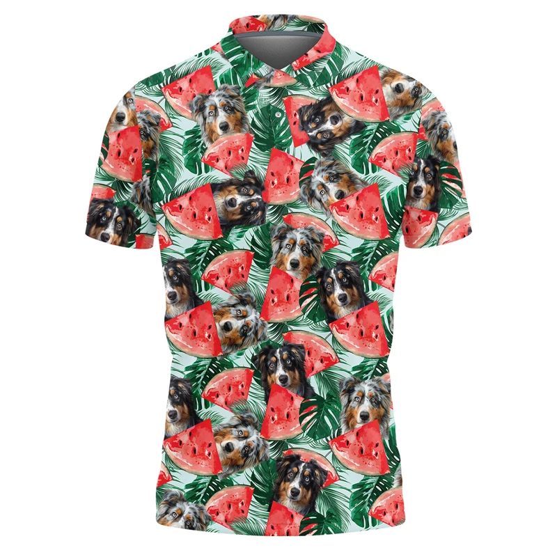 Fresh Watermelon Dog Graphic Polo Shirts For Men Hip Hop Male Streetwear German Shepherd Labrador Regular POLO Shirt Women Tops image 2