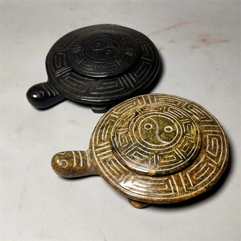 

Natural Stone Vintage Craft Iron REAL Carving Jade Turtle Inkstone Magnetic Longevity Turtle Study Room Ornament