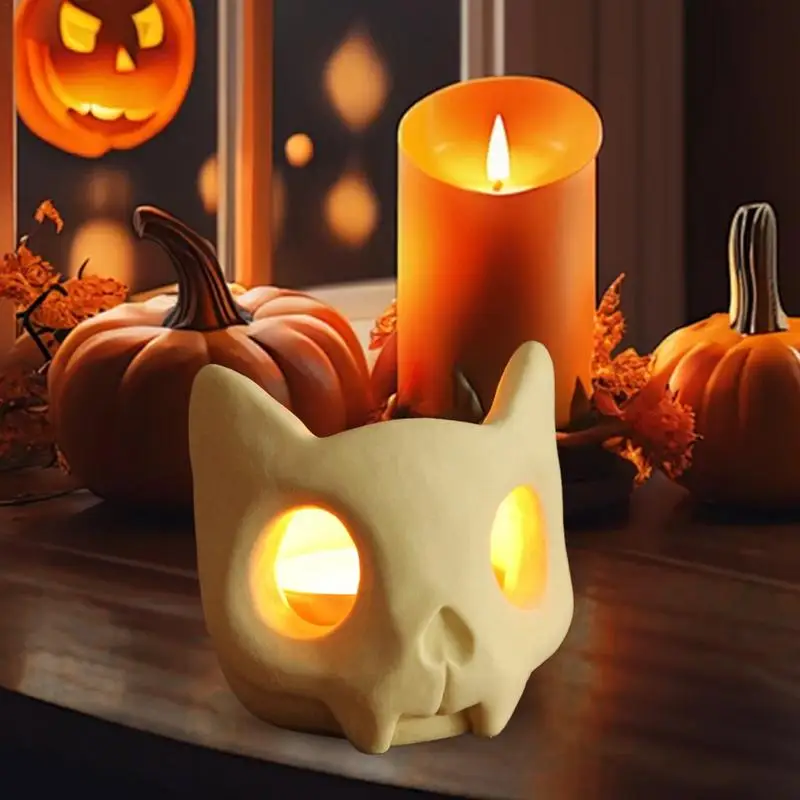 

Candle candle holder cat skull candle holder tea light holder Halloween tea light holder horror atmosphere decoration