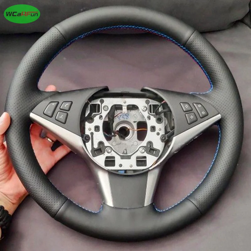 Perforated Microfiber Leather Braid Smooth Leather Needles & Threads Steering Wheel Cover For BMW E60 E61 E63 E64 WITHOUT BULGE