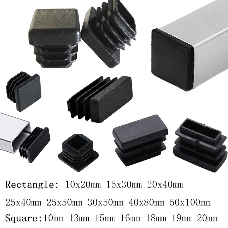 5-20 piezas negro Ssquare/rectangular tapa de extremo ciego de plástico insertos de tubo tapón tapón de inserción para silla pierna tubo tapon tubo