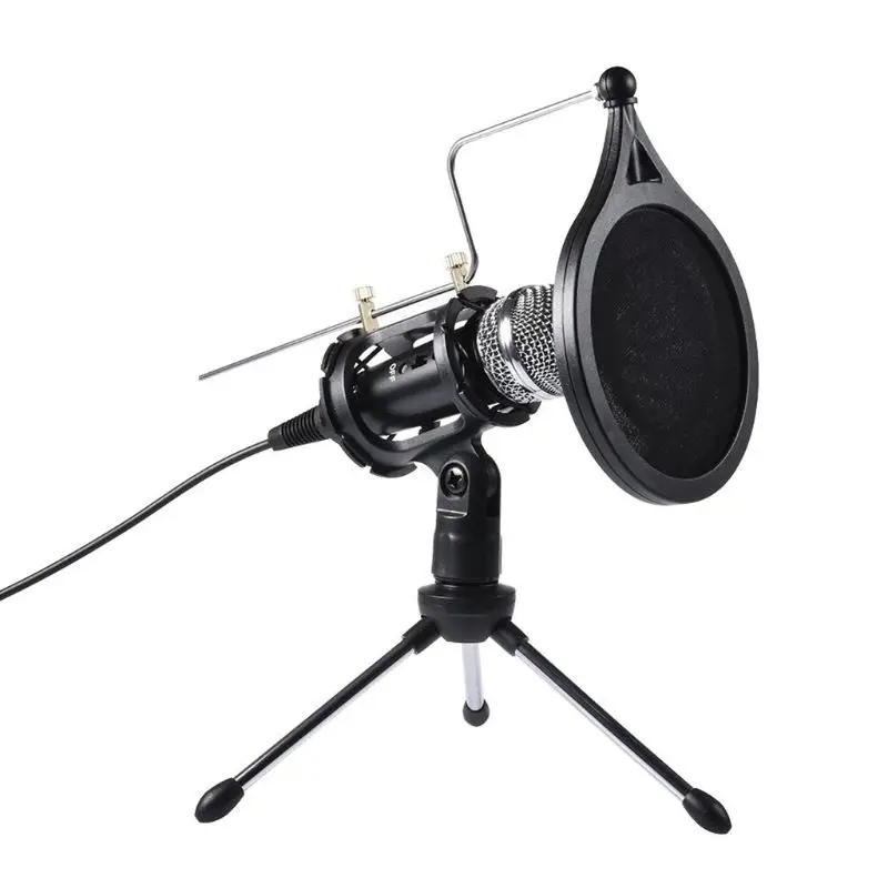 1Set USB Computer Microphone Phone Condenser Mic with Acoustic Filter Stand Holder for Broadcast Podcasting Online Chatting