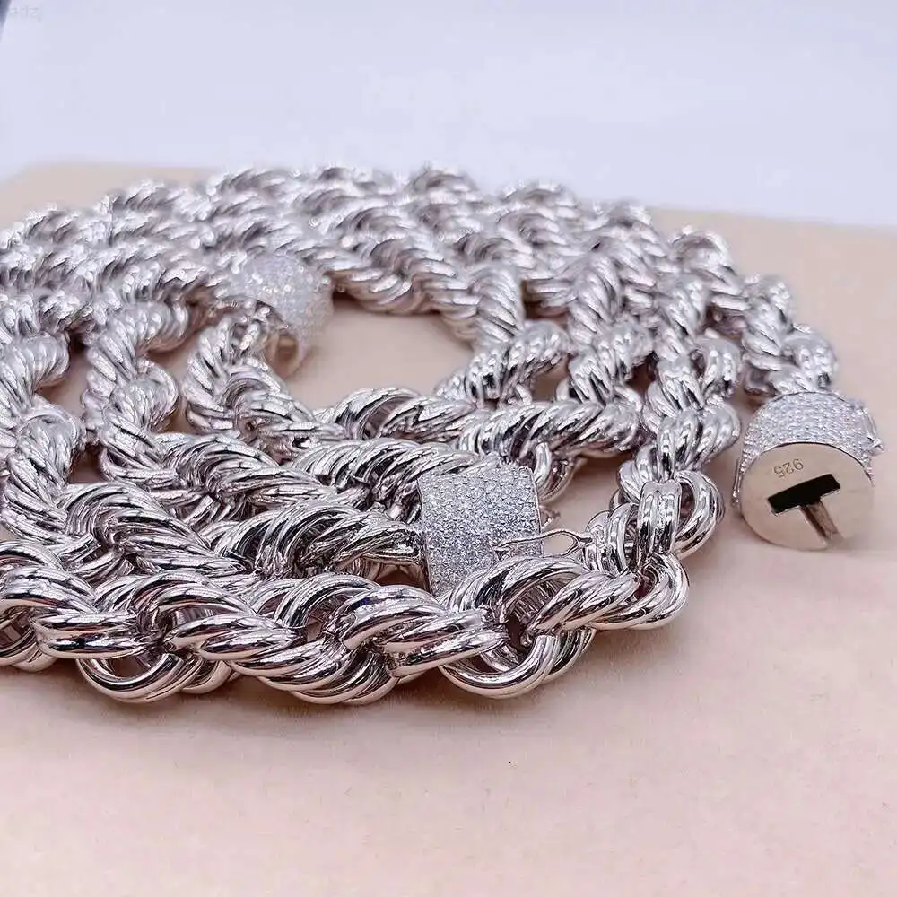 

Хип-хоп оптовая продажа Iced Out муассанитовая застежка из стерлингового серебра 925 пробы ожерелье с бриллиантовой огранкой муассанитовая веревочная цепочка