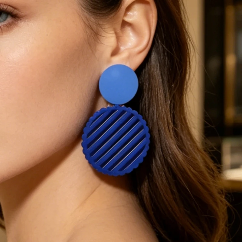 New Blue Hollow Round Pendants Women's Dangle Earrings Two-layers Round Piece Exaggerated Ear Decoration 2026 Trendy New