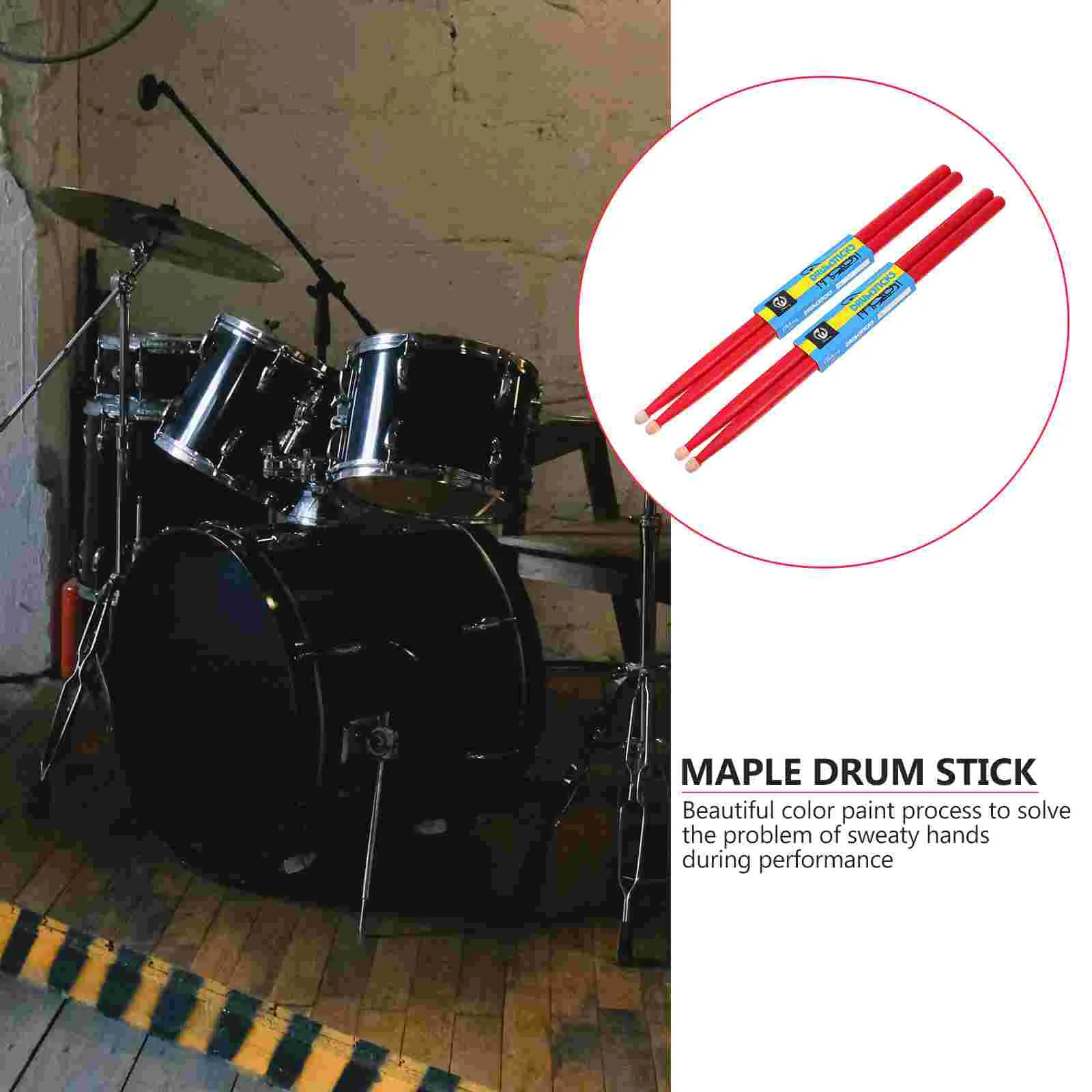 2 Pairs Non Slip Drum Sticks Maple Wood Drumsticks Aldult Percussion Instrument Child Ice Cream Cone