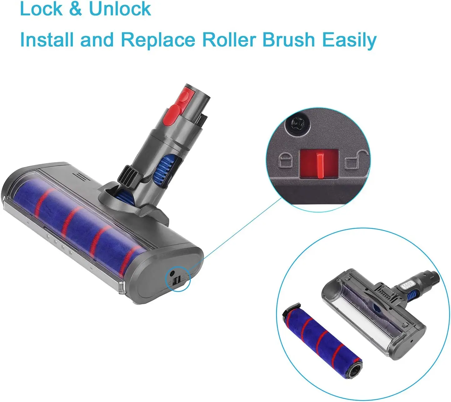 Soft Roller Brush Head for Dyson V11 V10 V8 V7 Wireless Vacuum Cleaner Quick Release Electric Brush Head Attachment Soft Clean