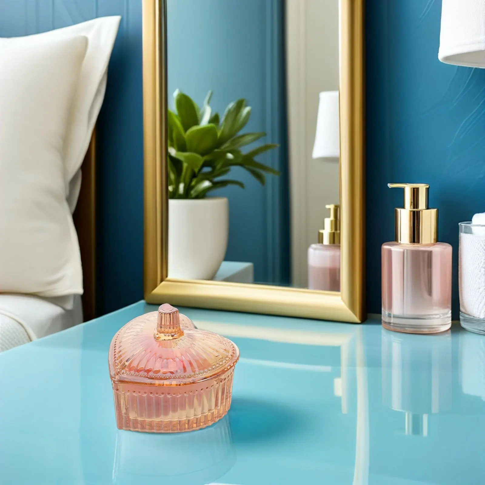 Heart Shaped Powder Puff Glass Container Washable Soft Puff Compact Makeup Storage Case Oil Control Loose Powder Box Portable
