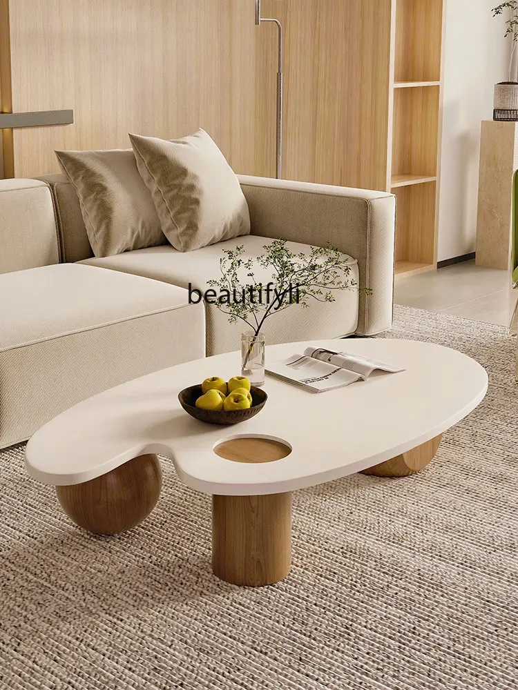 

zq Nordic Small Apartment Coffee Table Solid Wood Oval Creative Tea Table Home Living Room Log Small Coffee Table