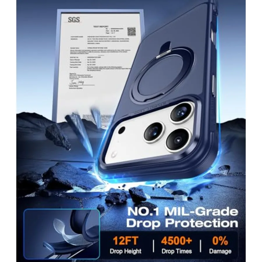 مصممة لهاتف iPhone 17 Pro Max مع حامل مغناطيسي غير مرئي قابل للدوران 360 درجة مقاوم للصدمات