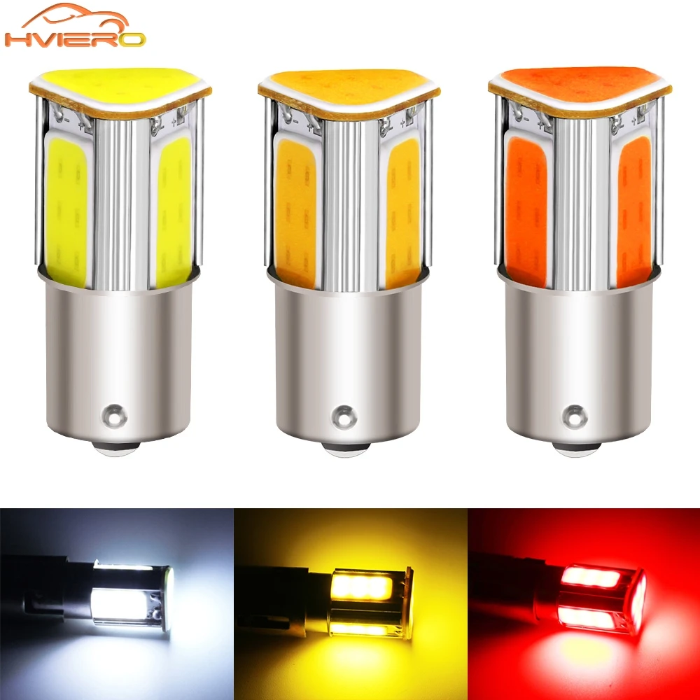 

1/2/4/10PCS Car Brake Light Reversing Tail Stop Lamp 1156 1157 12v3 Paste Cob White Red Yellow Led Auto Sides Cornering Bulb