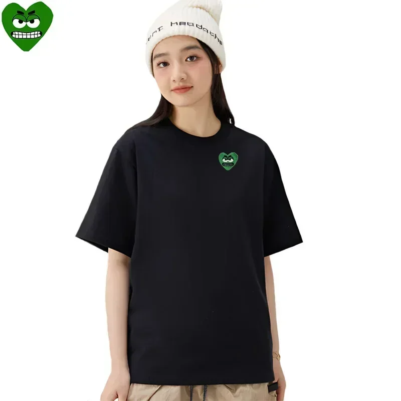 Break Egg Women T-shirt Cotton Cartoon Cute Snag Heart Embroidery O-neck Short-sleeved Straight Lady Summer Solid T-shirt