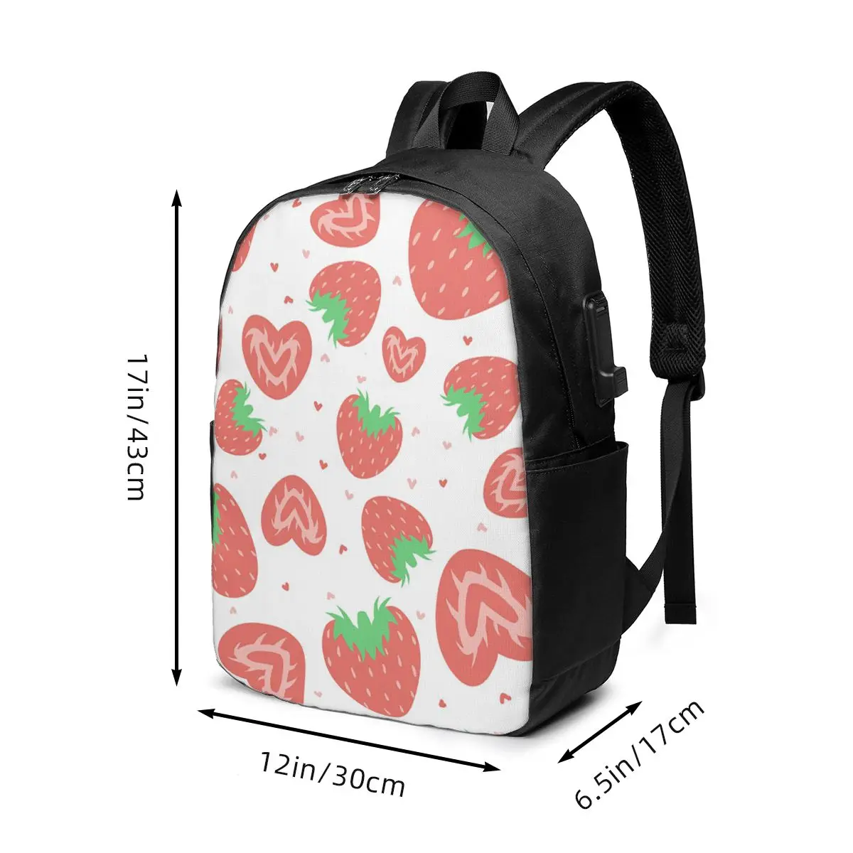 Strawberry And Heart Pattern Backpack Travel Notebook Bag Computer College Student School Bag Laptop Shoulder Bags for Men Women
