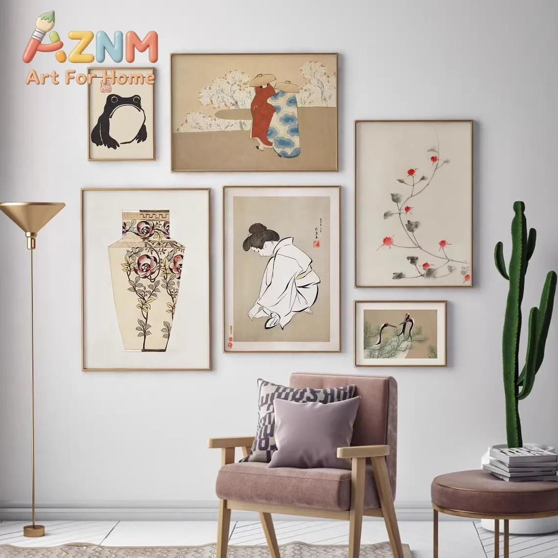 Japanese Style Wall Art Set Frog Geisha Flower Canvas Posters Living Room Decor New Chinese Crane Blossom Ukiyo-e Picture