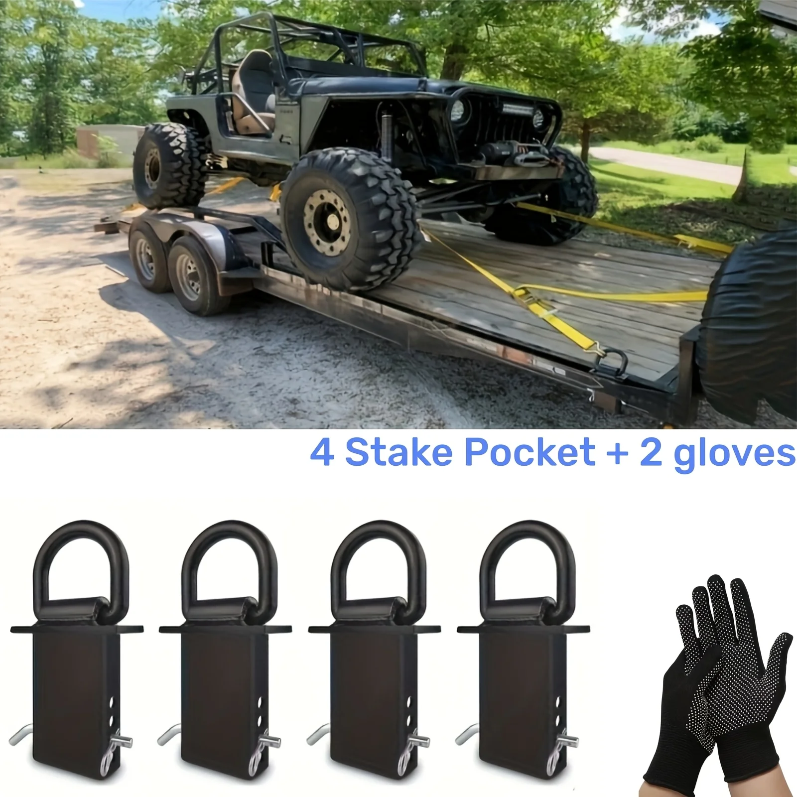 6 pcs Stake Pocket D Rings Heavy Duty Removable D-Ring Stake Pocket Tie Down For Utility Trailers And Flatbeds Equipped With Hitch Pin, Removable Tie Down Utility For Flatbed Cargo Trucks. (Includes 2 Anti-slip Gloves)