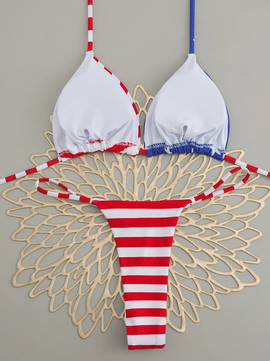 Micro bikini 2025 Push Up Costumi da bagno donna Costumi da bagno sexy Bandiera americana Bikini Perizoma Biquini Costume da bagno Stripe Summer Beachwear