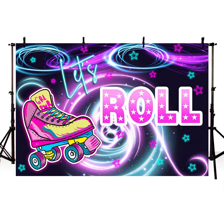 Mehofond Photography Background Let's Roll Girls Birthday Party Roller Skating Neon Cake Table Decoration Backdrop Photo Studio