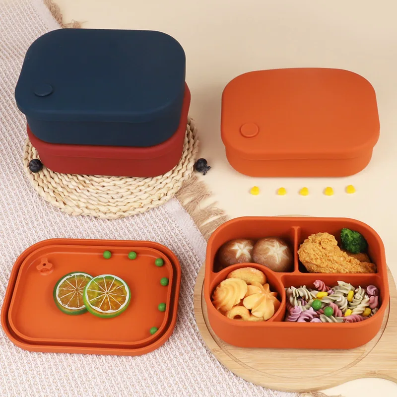 LMM Silicone Lunch Box Microwave Oven Heating Fresh-keeping Box Storage Box Grid Sealed Lunch Bento