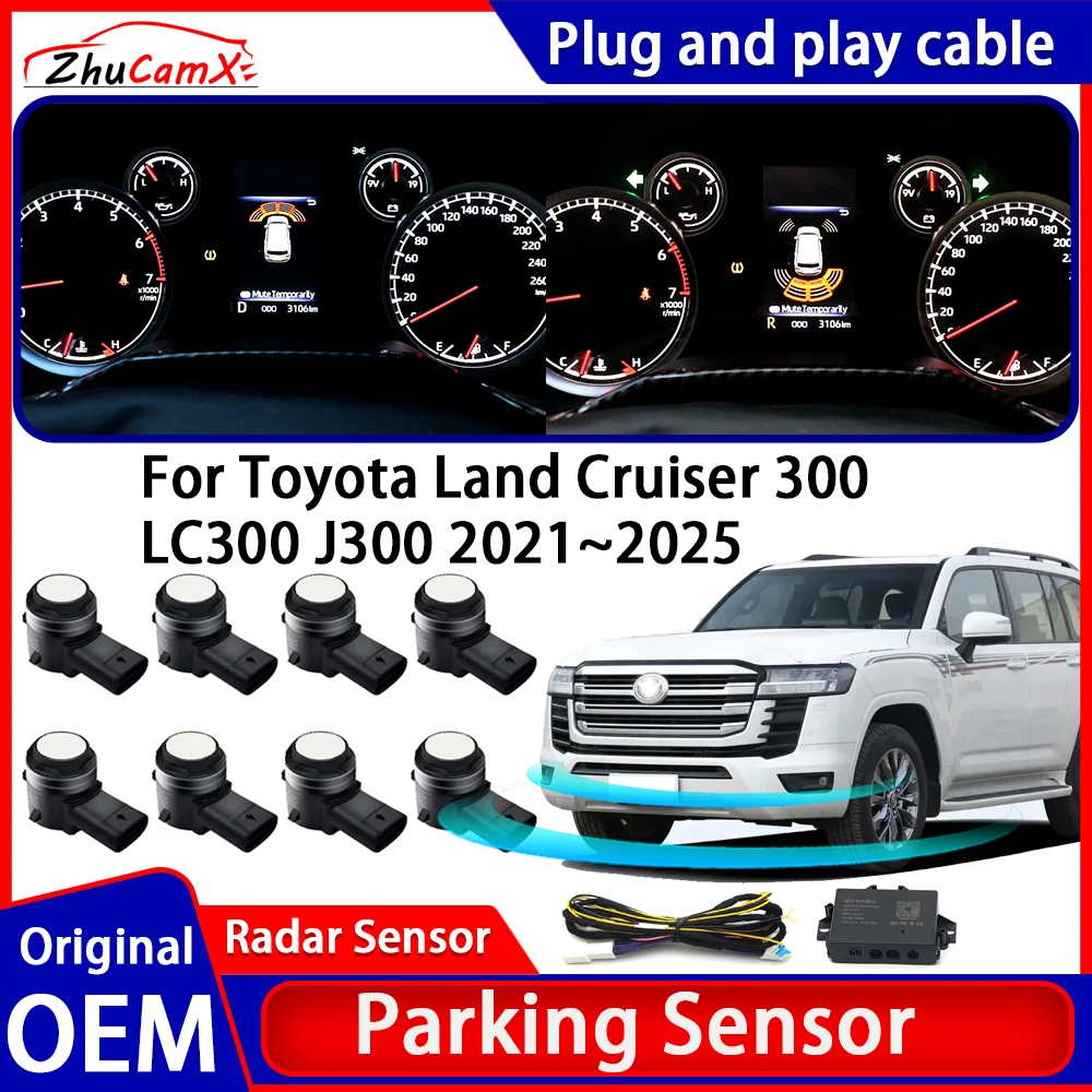 ZhuCamX OEM Car Parking Sensor Kit Buzzer Alarm Reverse Radar Detector System For Toyota Land Cruiser 300 LC300 J300 2021~2025