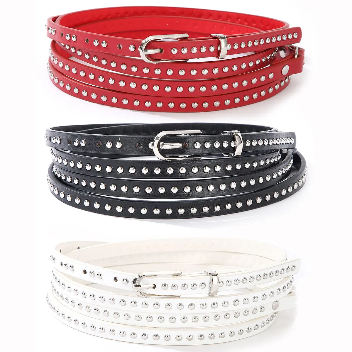 Women Punk Fashion Double Layer Studded Belt Versatile Hollow Out Eyelet Belt For Dress Jeans Hot Girl Waist Accessories