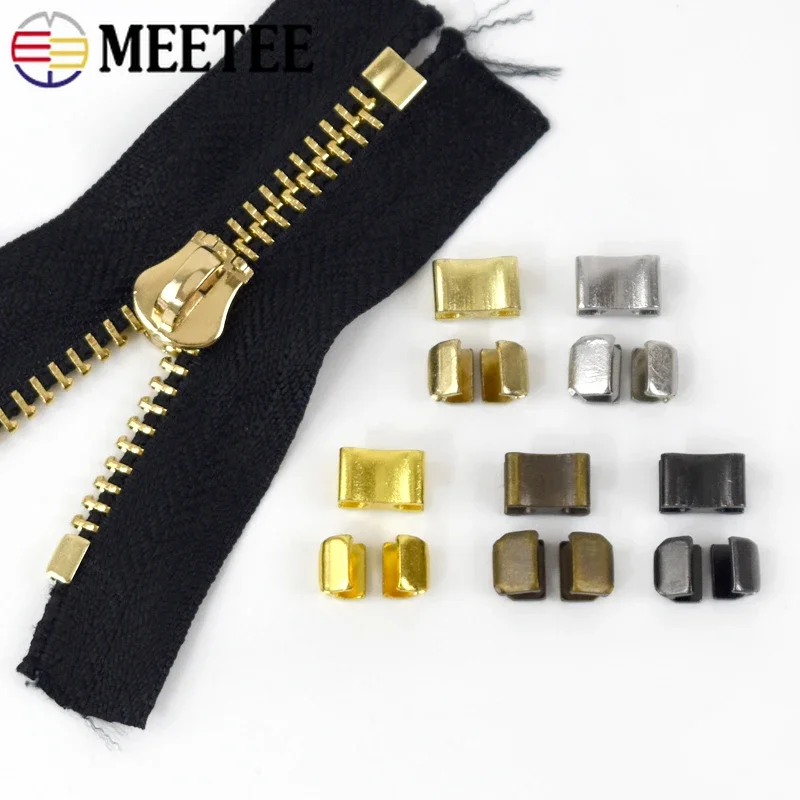 20Sets Meetee 3# 5# 8# 10# Metal Zipper Stopper U Code Non-slip Top Bottom Zip Stop Clothes Jacket Sewing Repair Kit Accessories