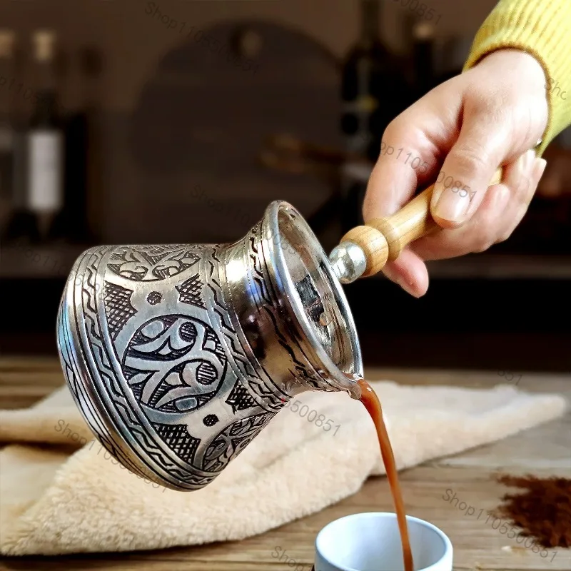 Pure Copper Coffee Pot with High-Quality Wooden Handle Silver Hand-Brewed Pot for Open FlameElectricCeramicStove
